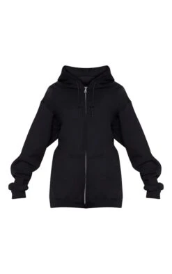 Prettylittlething Black Oversized Zip Up Plain Front Hoodie Black -Prettylittlething 6862c045215f3f64c7749ce8826d007329fb4e75 CMS6342 5
