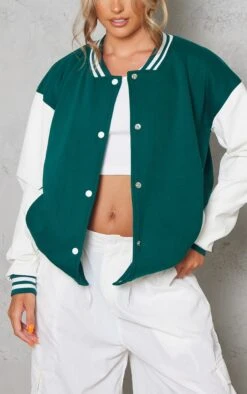 Prettylittlething Forest Green Faux Leather Contrast Sleeve Varsity Bomber Jacket Forest Green -Prettylittlething 694549edc17931b9b93ccdeb6f7e4de66b683334 cmy8677 4