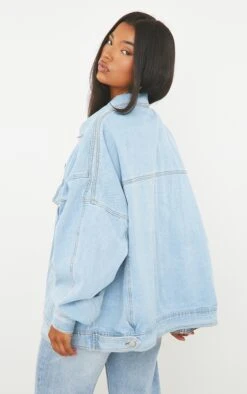 Prettylittlething Light Blue Wash Oversized Drop Shoulder Denim Jacket Light Blue Wash