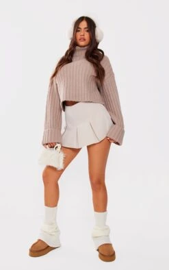 Prettylittlething Stone Tailored Woven Box Pleat Skater Skort Stone