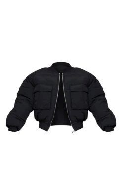 Prettylittlething Black Nylon Pocket Front Panel Sleeve Oversized Bomber Jacket Black -Prettylittlething 6c037fc10c3476f97ad62c5ee516a20103d06037 cms6058 5