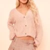 Prettylittlething Mocha Chunky Knit Contrast Panel Button Up Cardi Mocha