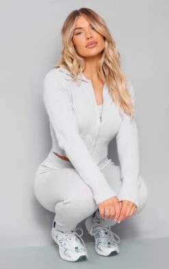 Prettylittlething Grey Marl Knit Zip Up Cardigan Grey -Prettylittlething 6d1e53c0c831c1edcdbbce16c97fea05238b9a10 cnf4829 4