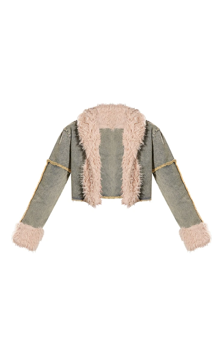 Prettylittlething Indigo Vintage Wash Fur Collar Denim Jacket Indigo Vintage Wash 5 Prettylittlething Indigo Vintage Wash Fur Collar Denim Jacket Indigo Vintage Wash - Image 5