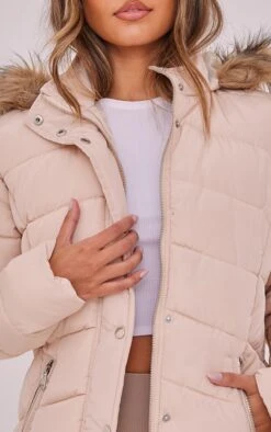 Prettylittlething Stone Quilted Mara Faux Fur Hooded Puffer Jacket Stone -Prettylittlething 70849927bdc7c581df702e58eaa72f91e424cae2 cmm4816 4