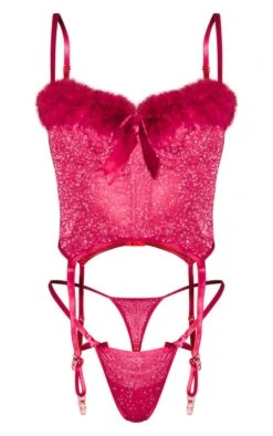 Prettylittlething Dark Red Feather Trim Detail Suspender Corset Lingerie Set Dark Red -Prettylittlething 718f86c8fcf1c52440c865568b1787a6e747c2c7 cng4729 5