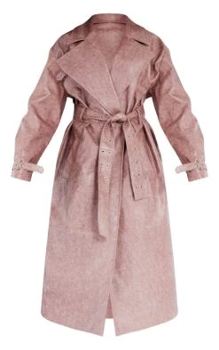 Prettylittlething Brown Distressed Faux Leather Eyelet Belted Trench Coat Brown -Prettylittlething 71948fa65c9752a55be6b17ca0c8040f68371765 cnf7609 5