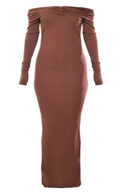 Prettylittlething Chocolate Ribbed Long Sleeve Ruched Detail Midaxi Dress Chocolate -Prettylittlething 71ec33701900debf51557b6ae7f46cd7696437f8 cnh4690 5