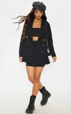 Prettylittlething Black Oversized Front Button Detail Blazer Black