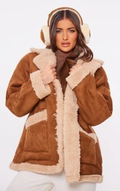 Prettylittlething Brown Faux Suede Contrast Borg Oversized Jacket Brown -Prettylittlething 73ac2cef0c1bbf52949257556e6485271d86a49a cnf5101 4