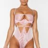 Prettylittlething Baby Pink Underwired Cut Out Lace Body Baby Pink