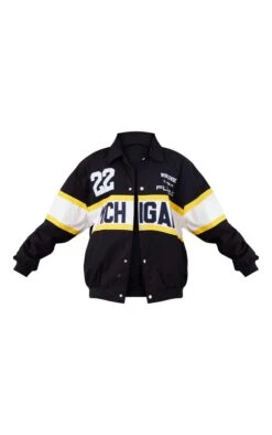 Prettylittlething Black Peached Cotton Michigan Graphic Front Oversized Bomber Jacket Black -Prettylittlething 748b7bd3e87a3965bcf4ff2abb0d2a24a3fd96b7 cnf4880 5