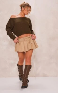 Prettylittlething Khaki Off The Shoulder Knitted Jumper Khaki -Prettylittlething 751e1313d176cbf59fe15d0fd804272f13ecaf65 clq4228 3