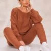 Prettylittlething Rust Knitted Waffle Lounge Set Rust