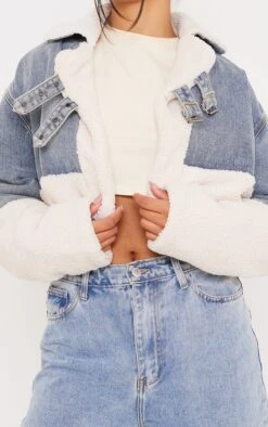 Prettylittlething Vintage Wash Cropped Denim Borg Contrast Aviator Jacket Vintage Wash -Prettylittlething 75301dfc2886c7a242d93d5d88b68530322f4b49 cna4788 4