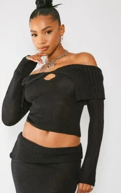 Prettylittlething Black Fold Over Key Hole Knit Sweater Black -Prettylittlething 75677f1c52d1499c0e9f73a03b9d89b31726def5 cnf4800 4