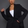 Prettylittlething Black Woven Oversized Boxy Blazer Black