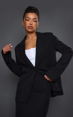 Prettylittlething Black Woven Oversized Boxy Blazer Black