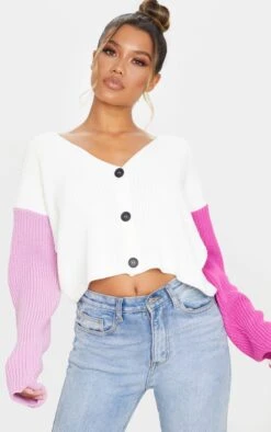 Prettylittlething Pink Color Block Button Up Cropped Cardigan Pink -Prettylittlething 77691f107cceb7aa13fc7de4c506537b7b9791b6 cmk0880 3