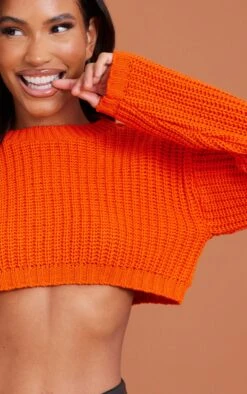 Prettylittlething Orange Knitted Super Cropped Sweater Orange -Prettylittlething 7781e75da5c96786e4fccb110eb8dace5f5fcfad cnb3796 4