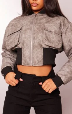 Prettylittlething Washed Grey Washed PU Cropped Utility Bomber Jacket Washed Grey -Prettylittlething 77b1197a7b3c85c36c526be1256f55b9e87c8e36 cng2950 4