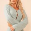 Prettylittlething Sage Hook & Eye Tie Back Knitted Crop Sweater Sage