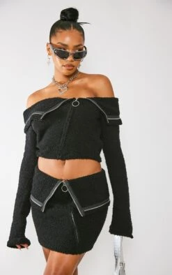Prettylittlething Black Fluffy Knit Fold Over Zipped Mini Skirt Black -Prettylittlething 79646144c760809867cb24e9cfedd81fae6d5355 cnf0393 4