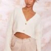 Prettylittlething Cream Button Up Cropped Knit Cardi Cream