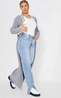 Prettylittlething Light Grey Maxi Knitted Cardigan Light Grey