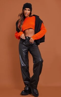 Prettylittlething Orange Knitted Super Cropped Sweater Orange