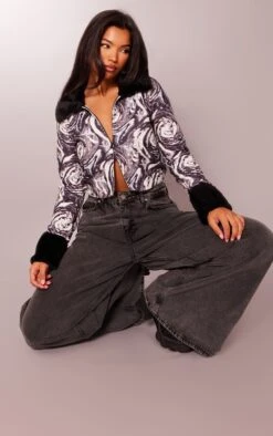 Prettylittlething Monochrome Swirl Print Faux Fur Zip Up Knit Cardigan Monochrome -Prettylittlething 7d275c521551428b329d0d82cef9a2822daf069e cnf4840 3