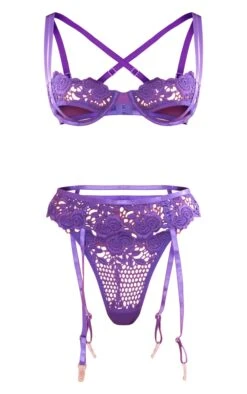 Prettylittlething Purple Crochet Lace Detail Mesh 3 Piece Lingerie Set Purple -Prettylittlething 7f28e23d167ff10af63400c133e65d5aeb75966d cng8639 5