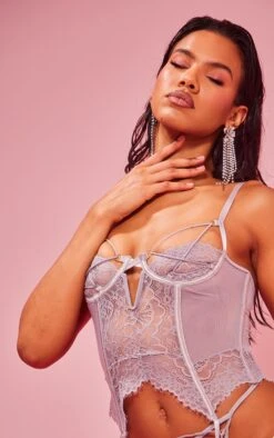 Prettylittlething Grey Lace Up Detail Suspender Strap Corset Lingerie Set Grey -Prettylittlething 7fba30e13330a3c338646da5ee1c19a4e172fb02 cng9344 4