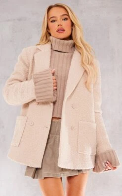 Prettylittlething Oatmeal Boucle Tailored Blazer Oatmeal
