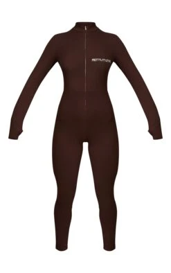 PRETTYLITTLETHING Chocolate Embroidered Zip Front Catsuit Chocolate -Prettylittlething 8089d7d55ec9954b8827c17f9665b296e1a61e57 cmp5288 5