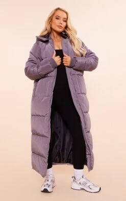 PRETTYLITTLETHING Charcoal Maxi Hooded Puffer Coat Charcoal