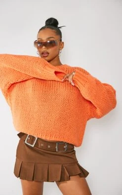 Prettylittlething Orange Super Chunky Oversized Sweater Orange