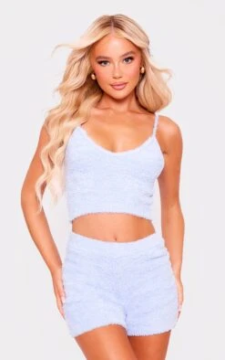 Prettylittlething Blue Fluffy Soft Knit Crop Bralet Blue