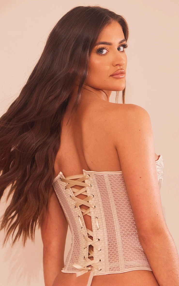 Prettylittlething Nude Textured Mesh Ribbon Back Corset Nude 2 Prettylittlething Nude Textured Mesh Ribbon Back Corset Nude - Image 2