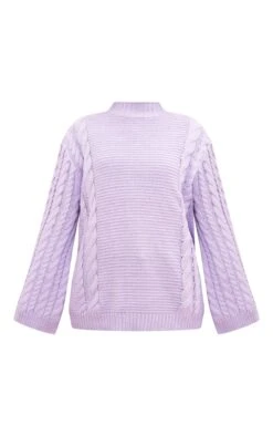 Prettylittlething Lilac Extreme Sleeve Cable Knit Oversized Sweater Lilac -Prettylittlething 841be2188193f73233113f6dd1827381a85fa555 cmz8164 5