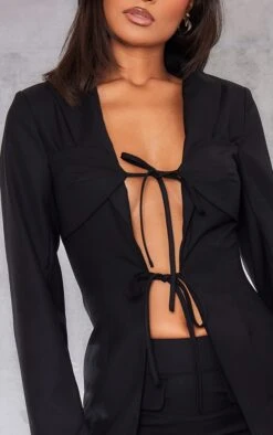 Prettylittlething Black Tailored Woven Tie Front Longline Blazer Black -Prettylittlething 85b32eacb77fa75875cbb02d78ad9d88c0ca4a22 cnh3080 4