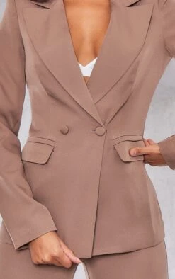 Prettylittlething Mocha Woven Pocket Detail Double Breasted Blazer Mocha -Prettylittlething 8623d9fe163b282689ef0bd631f7c479b9e545e0 cnh3312 4