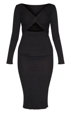 Prettylittlething Black Long Sleeve Knot Detail Midi Dress Black -Prettylittlething 86f2ae23eee3c778b237c5c89182dfc561c0b22c cnh2387 5