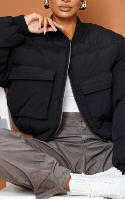 Prettylittlething Black Nylon Pocket Front Panel Sleeve Oversized Bomber Jacket Black -Prettylittlething 870f9e50f1c9aa71cf9ed84ffaecb1f608230a1d cms6058 4