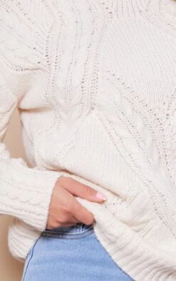 Prettylittlething Cream Oversized Cable Knit Roll Neck Knit Sweater Cream -Prettylittlething 8742823bbecce350a473be10dcb9d98784cddbf6 cmz8150 4