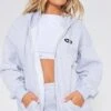 PRETTYLITTLETHING Ash Grey Logo Badge Oversized Zip Through Hoodie Ash Grey