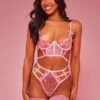 Prettylittlething Pink Embroidered Longline Underwired Lingerie Set Pink
