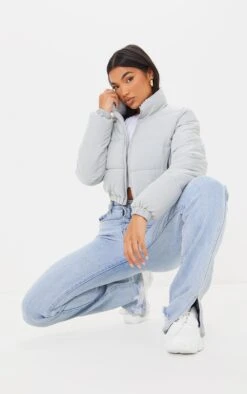 Prettylittlething Grey Peach Skin Cropped Bubble Puffer Jacket Grey -Prettylittlething 88561a37acca7a08f5405fffaff1f7fca11d0c12 cmt0613 1
