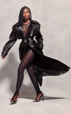 Prettylittlething Black PU Oversized Trench Coat Black -Prettylittlething 886aadaceefbb8b2b32adf267b8ad7bdb646ef6c CNF2160 4