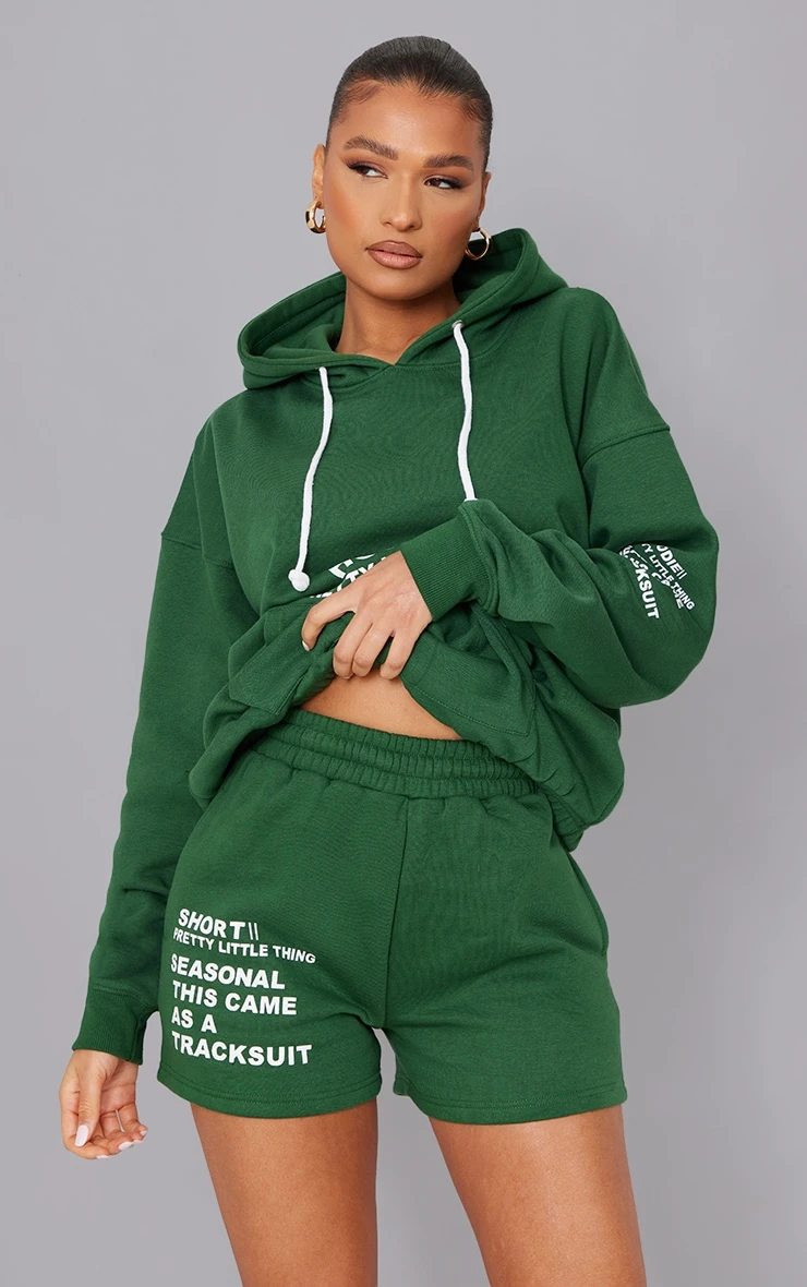 PRETTYLITTLETHING Forest Green Printed Logo Sweat Shorts Forest Green 4 PRETTYLITTLETHING Forest Green Printed Logo Sweat Shorts Forest Green - Image 4